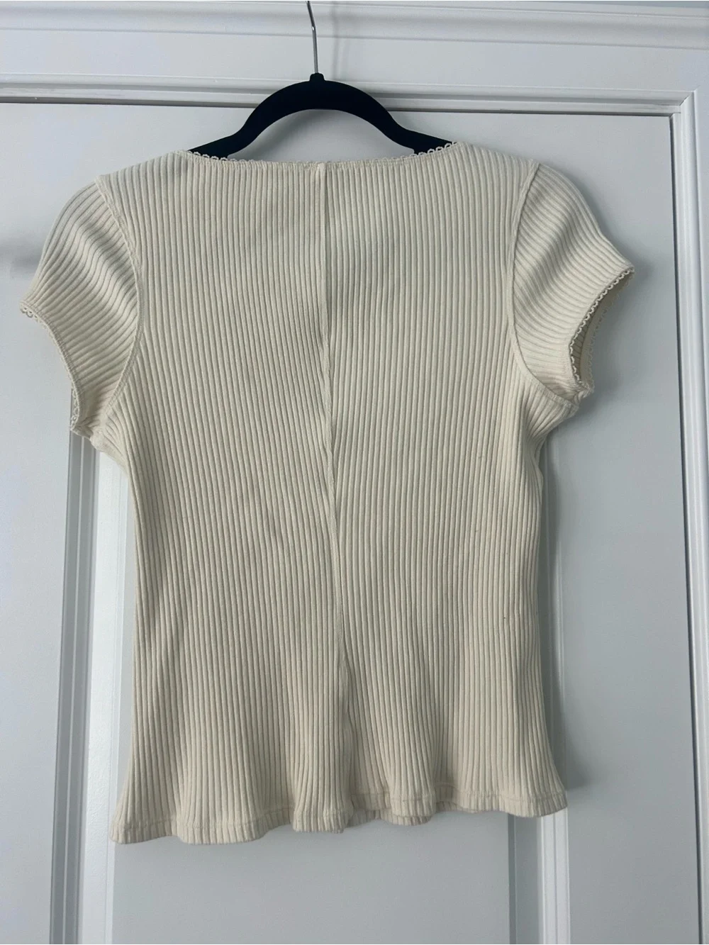 Free People Cream Ribbed Button-Front Women's Top
